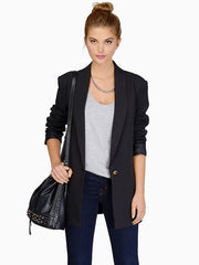 Long Blazer Jacket Buttons Pockets Casual Blazer