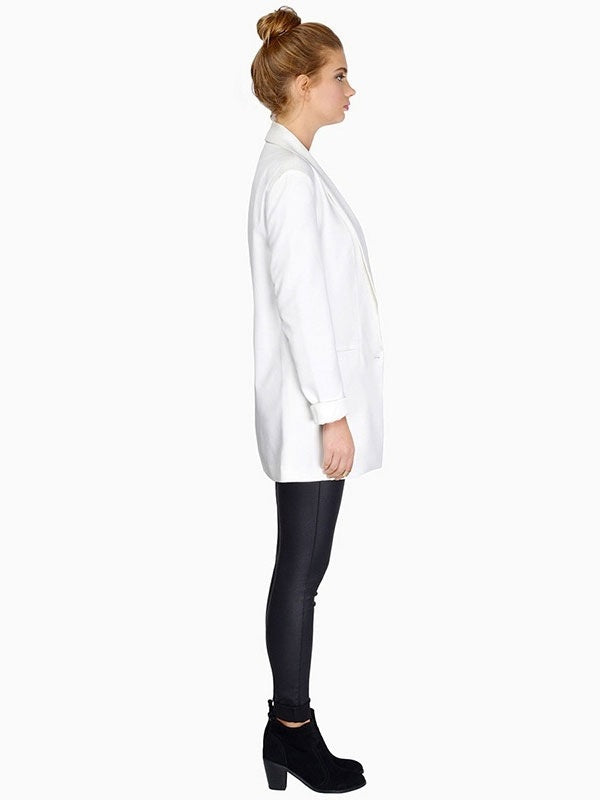 Long Blazer Jacket Buttons Pockets Casual Blazer