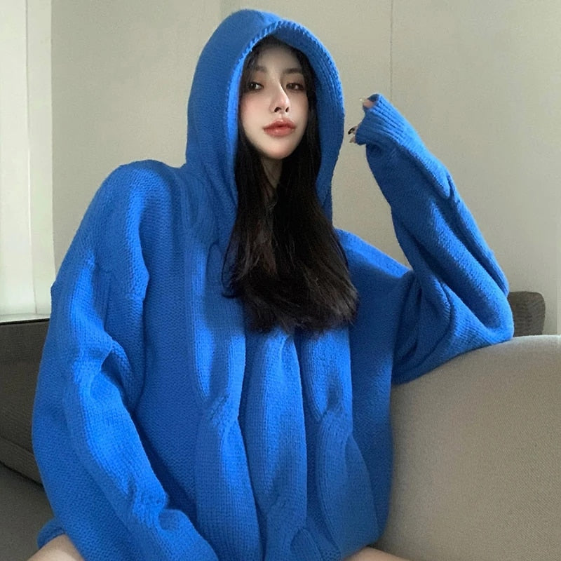 Long Sleeve Casual Hooded Collar Loose Sweater