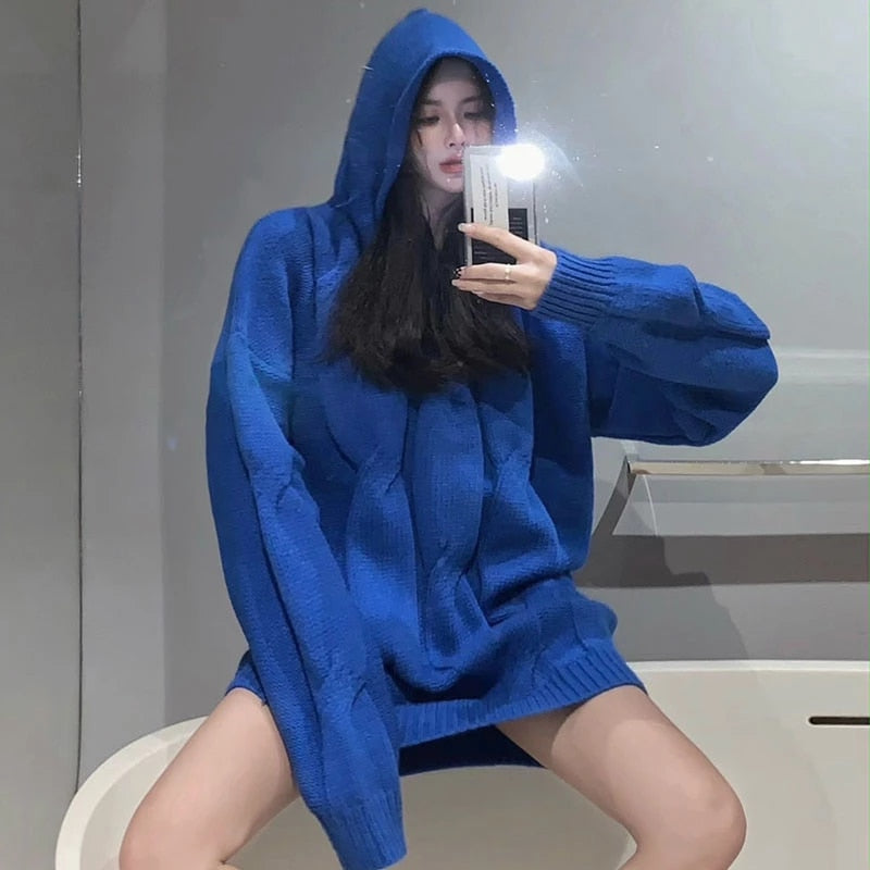 Long Sleeve Casual Hooded Collar Loose Sweater