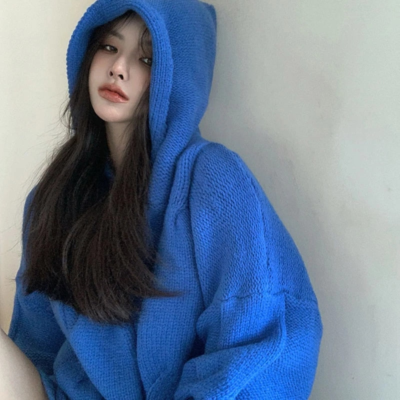 Long Sleeve Casual Hooded Collar Loose Sweater