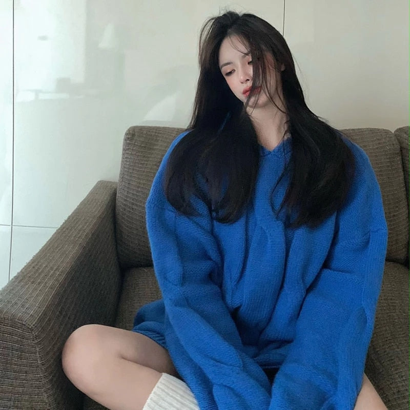 Long Sleeve Casual Hooded Collar Loose Sweater