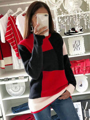 Long Sleeve Crewneck Color Block Casual Pullover Sweatshirt