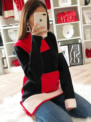 Long Sleeve Crewneck Color Block Casual Pullover Sweatshirt