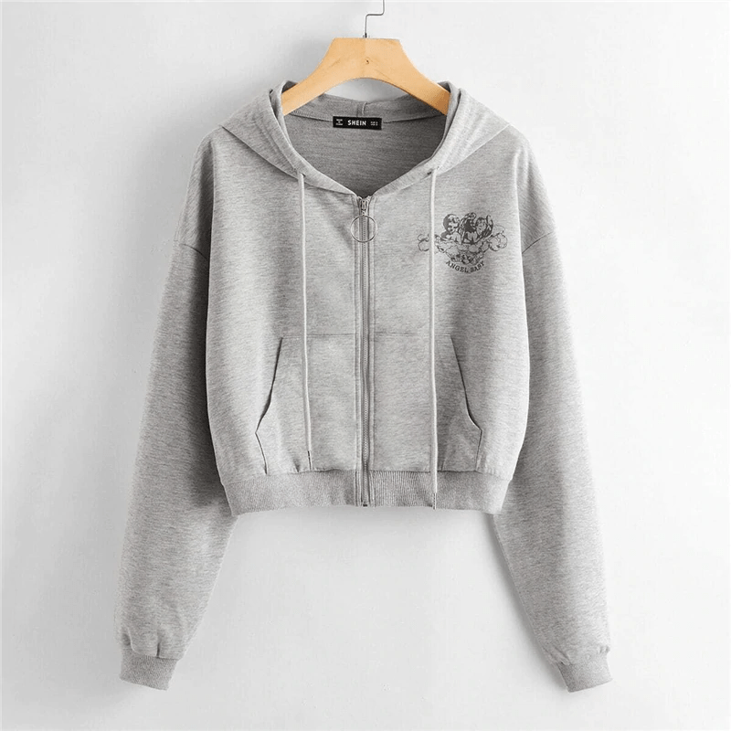 Long Sleeve Drop Shoulder Crop Casual Sweatshirts