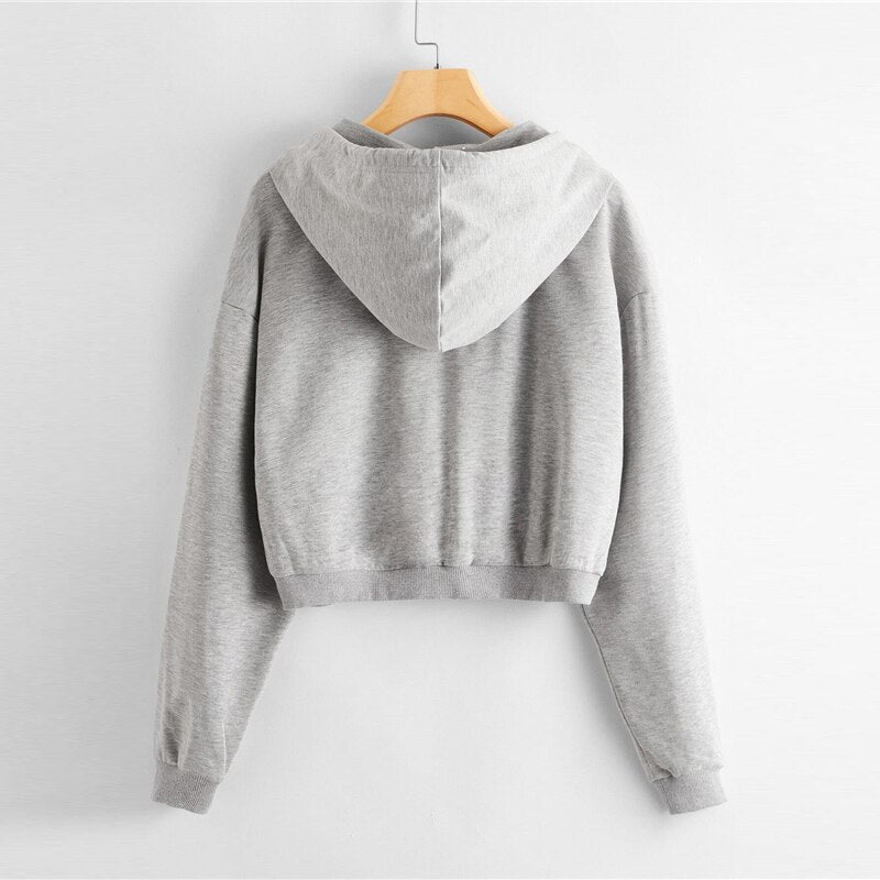Long Sleeve Drop Shoulder Crop Casual Sweatshirts