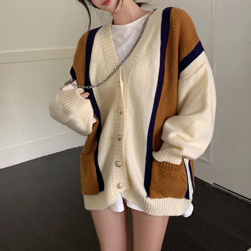 Long Sleeve Mid-Length Loose Knitting Cardigan Sweater