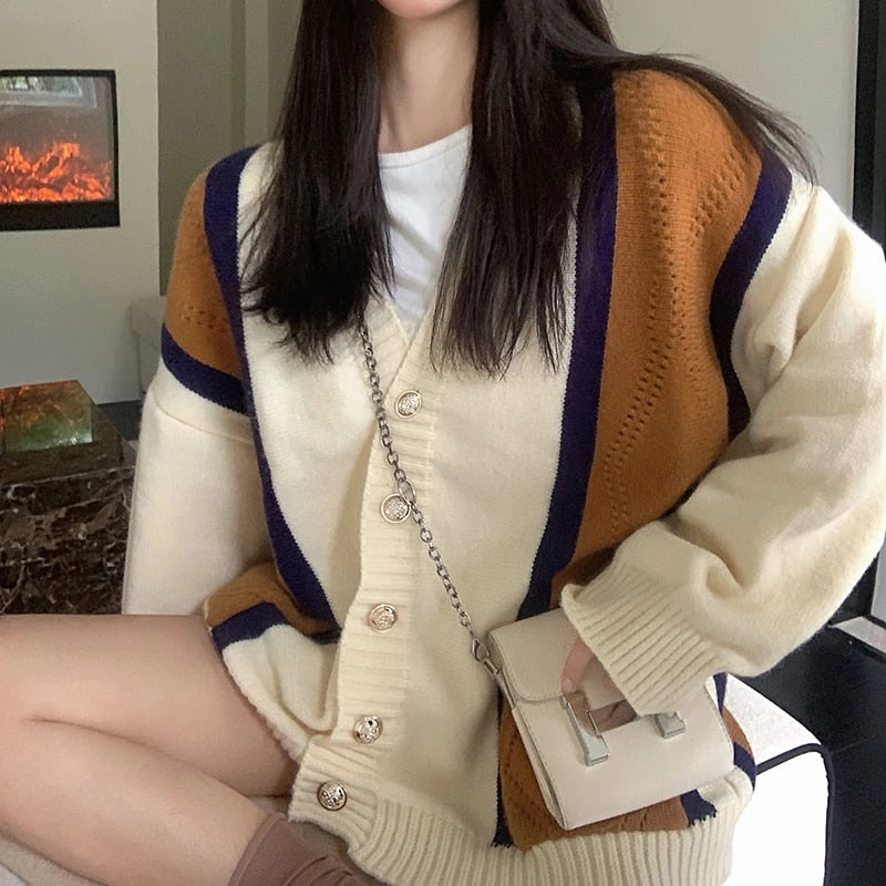Long Sleeve Mid-Length Loose Knitting Cardigan Sweater