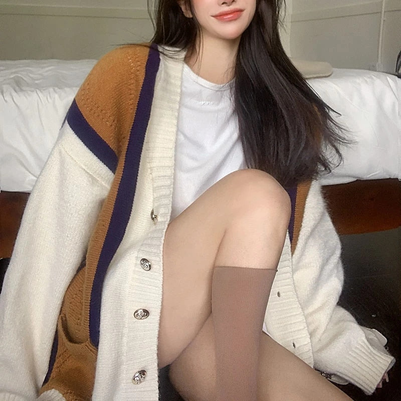 Long Sleeve Mid-Length Loose Knitting Cardigan Sweater