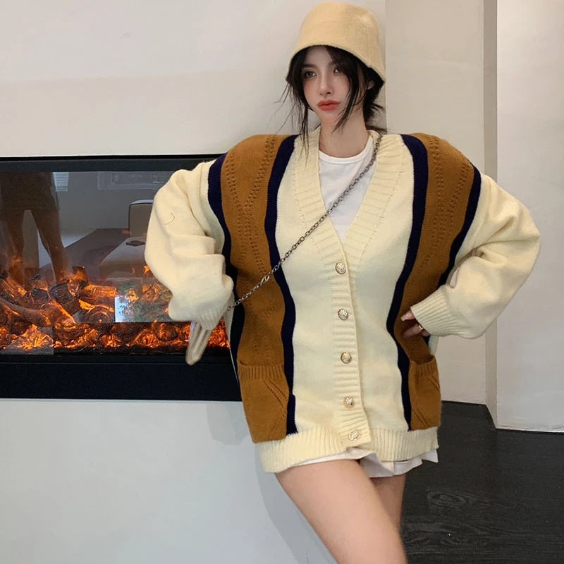 Long Sleeve Mid-Length Loose Knitting Cardigan Sweater