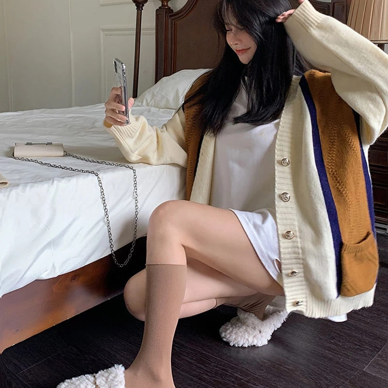 Long Sleeve Mid-Length Loose Knitting Cardigan Sweater