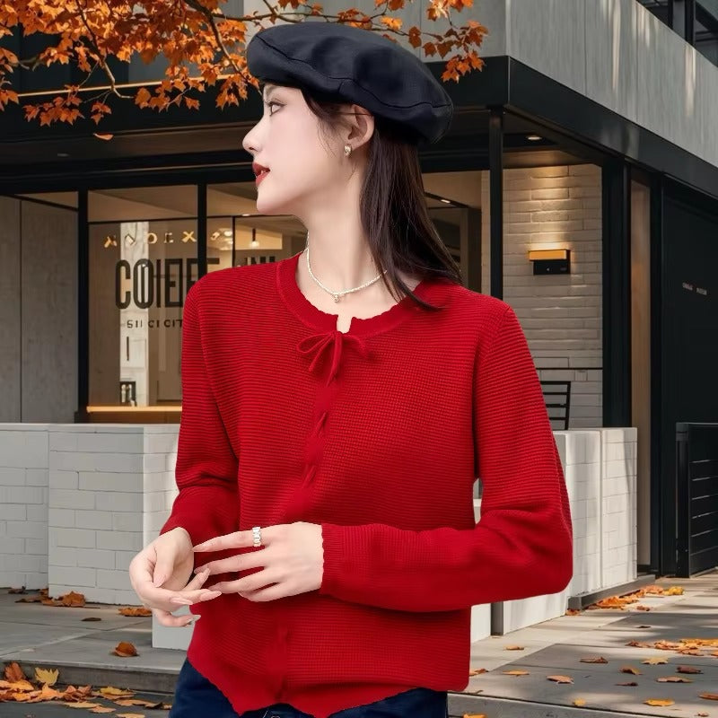Casual Long Sleeve Crew Neck Base Shirt Stylish Sweet Knitted Sweater Top