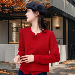 Casual Long Sleeve Crew Neck Base Shirt Stylish Sweet Knitted Sweater Top