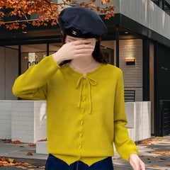 Casual Long Sleeve Crew Neck Base Shirt Stylish Sweet Knitted Sweater Top