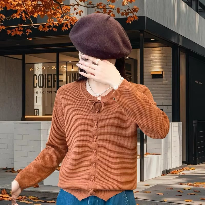 Casual Long Sleeve Crew Neck Base Shirt Stylish Sweet Knitted Sweater Top