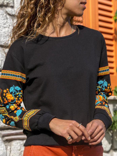 Long Sleeve Round Neck Printed Pullover Sweatshirt