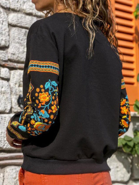 Long Sleeve Round Neck Printed Pullover Sweatshirt