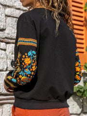 Long Sleeve Round Neck Printed Pullover Sweatshirt