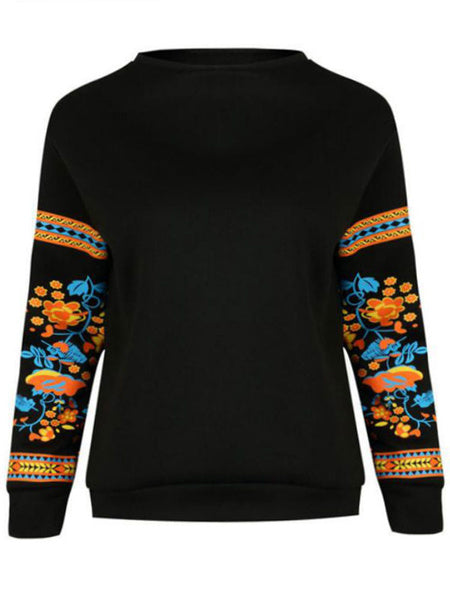 Long Sleeve Round Neck Printed Pullover Sweatshirt