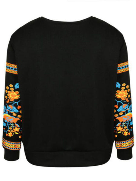 Long Sleeve Round Neck Printed Pullover Sweatshirt
