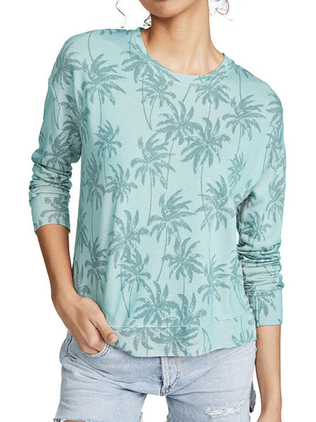 Long Sleeves Coconut Tree Printed Split Sweatshirt