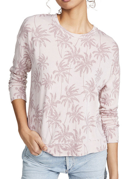 Long Sleeves Coconut Tree Printed Split Sweatshirt