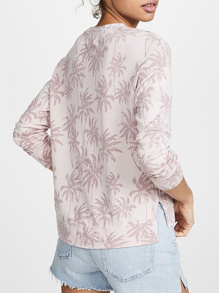 Long Sleeves Coconut Tree Printed Split Sweatshirt