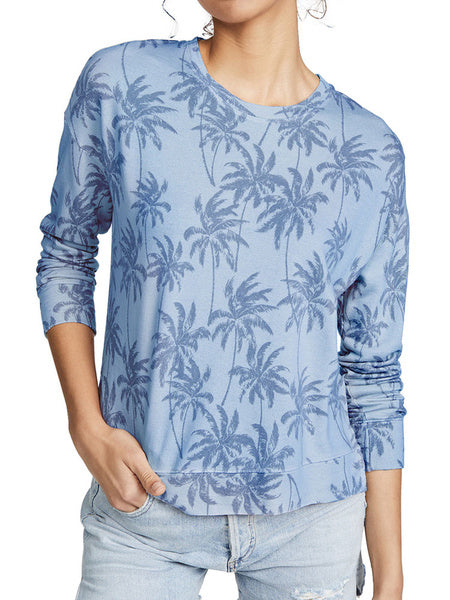 Long Sleeves Coconut Tree Printed Split Sweatshirt