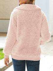 Long Sleeves High Collar Zipper Faux Fur Hoddie