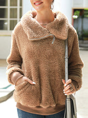 Long Sleeves High Collar Zipper Faux Fur Hoddie
