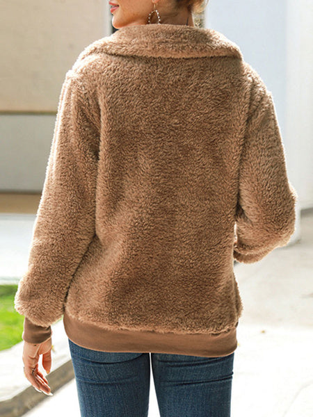 Long Sleeves High Collar Zipper Faux Fur Hoddie