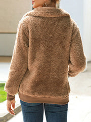 Long Sleeves High Collar Zipper Faux Fur Hoddie