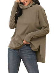 Long Sleeves Irregular Hem Polyester Pullover Sweatshirt