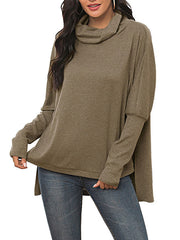 Long Sleeves Irregular Hem Polyester Pullover Sweatshirt