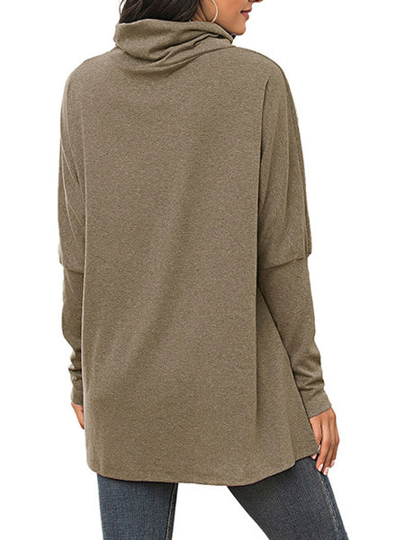 Long Sleeves Irregular Hem Polyester Pullover Sweatshirt