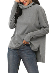 Long Sleeves Irregular Hem Polyester Pullover Sweatshirt