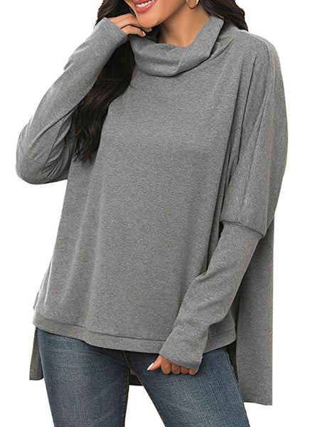 Long Sleeves Irregular Hem Polyester Pullover Sweatshirt