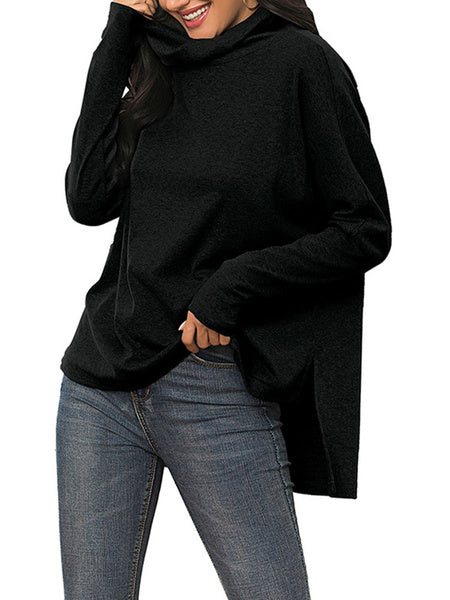 Long Sleeves Irregular Hem Polyester Pullover Sweatshirt
