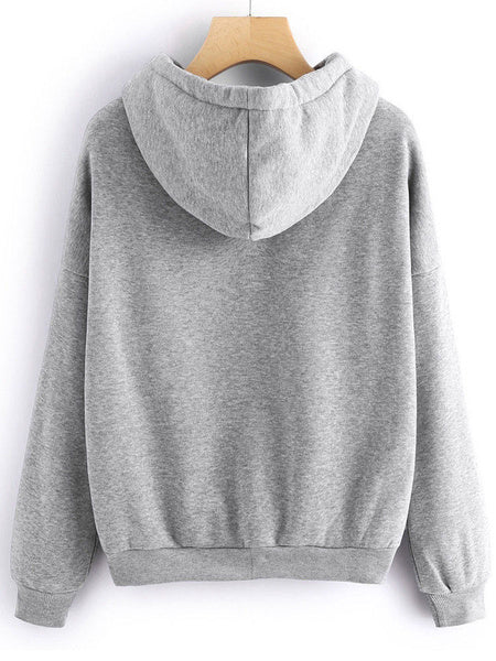 Casual Long Sleeves Printed Cotton Hooded Sweatshirt