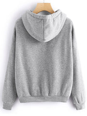 Casual Long Sleeves Printed Cotton Hooded Sweatshirt