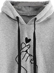 Casual Long Sleeves Printed Cotton Hooded Sweatshirt
