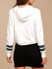 Long Sleeves Stripes Cotton Hooded Sweatshirt