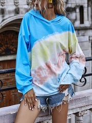 Long Sleeves Tie Dye Drawstring Polyester Hooded Sweatshirt