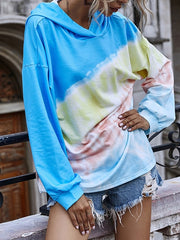 Long Sleeves Tie Dye Drawstring Polyester Hooded Sweatshirt