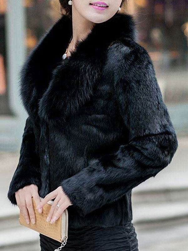 Long Sleeves V-Neck Black Casual Coat