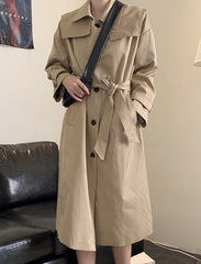 Long Windbreaker Korean Single Breasted Coat With Belt