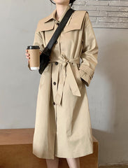 Long Windbreaker Korean Single Breasted Coat With Belt