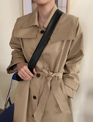 Long Windbreaker Korean Single Breasted Coat With Belt