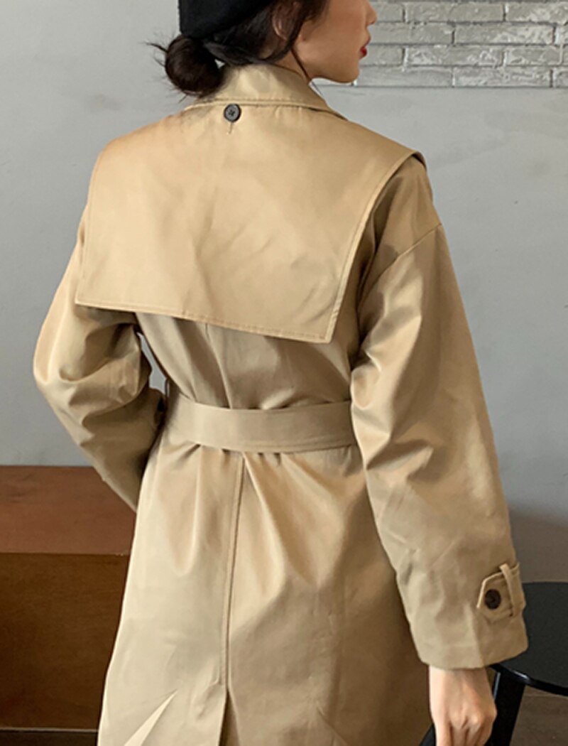 Long Windbreaker Korean Single Breasted Coat With Belt