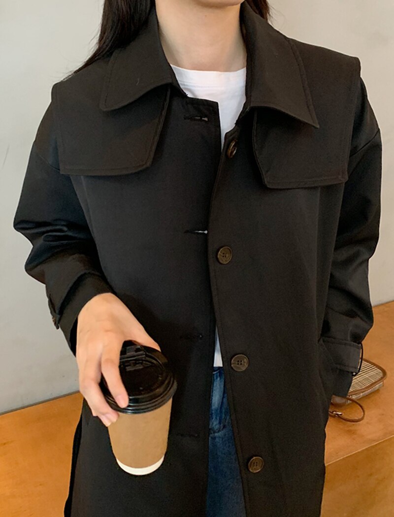 Long Windbreaker Korean Single Breasted Coat With Belt